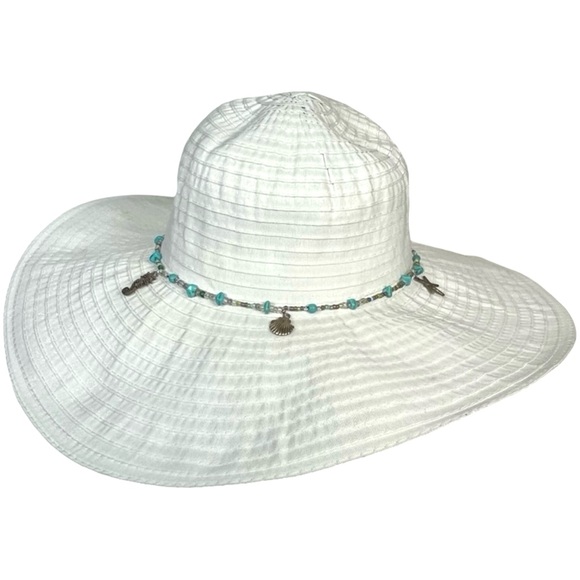 Capelli of New York White Sun Hat with Turquoise Beads - Picture 3 of 7